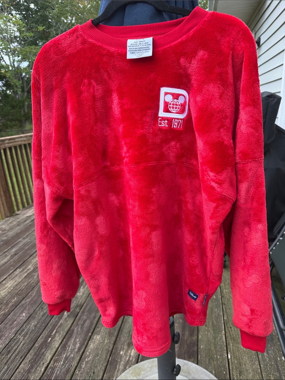 Disney Red Plush Kids Crewneck Sweatshirt with Embroidered Logo